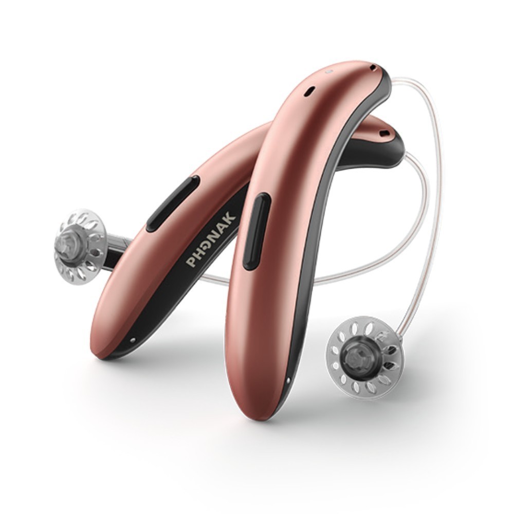 A pair of Phonak Slim hearing aids.
