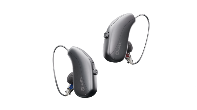 Widex Allure hearing aids in grey