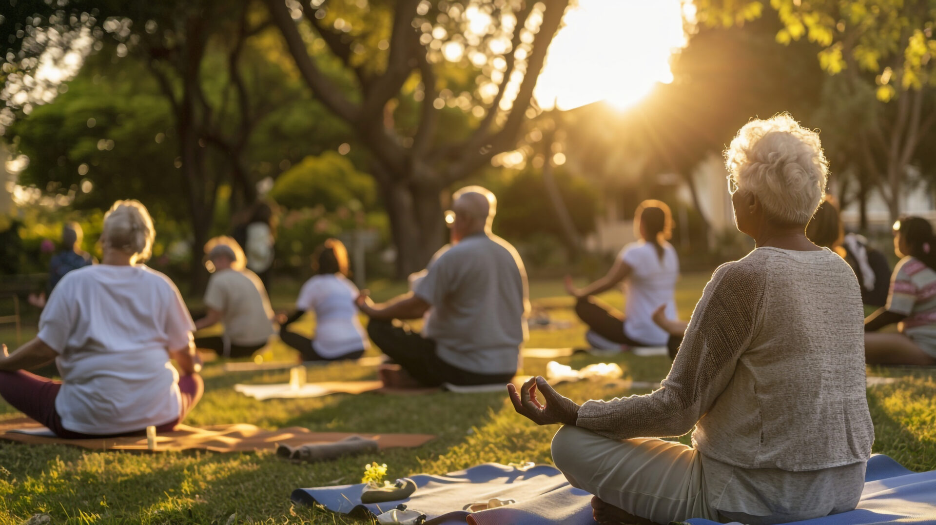 Senior people doing yoga in a park