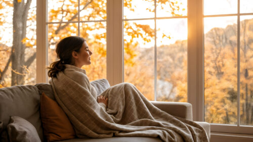Woman relaxing alone on the sofa